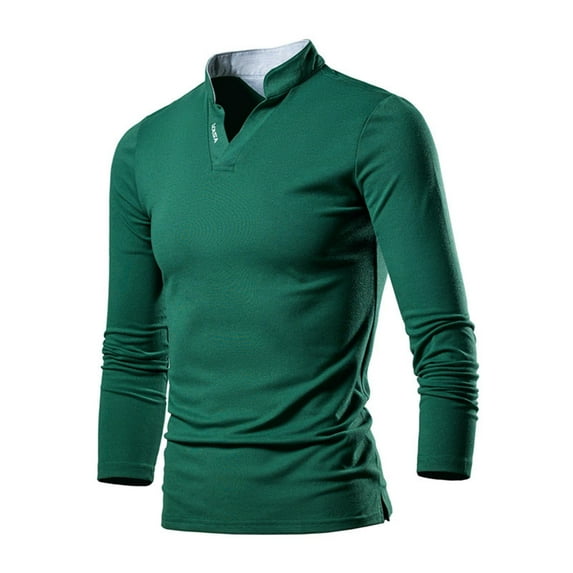 Men's Heavyweight Long Sleeve T-Shirt Stand Collar Loose Fit Solid Color Top Spring Summer Casual Tee Comfortable Breathable Shirt Men's Lightweight Crewneck Tee Tops