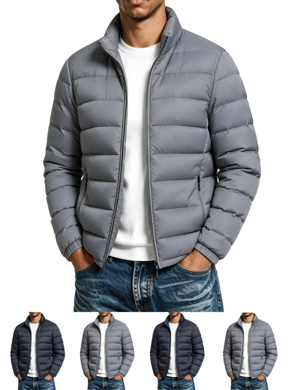 Men's Heavyweight Puffer Jacket Stand Collar Zip Up Warm Coat Packable Winter Outwear for Casual and Travel
