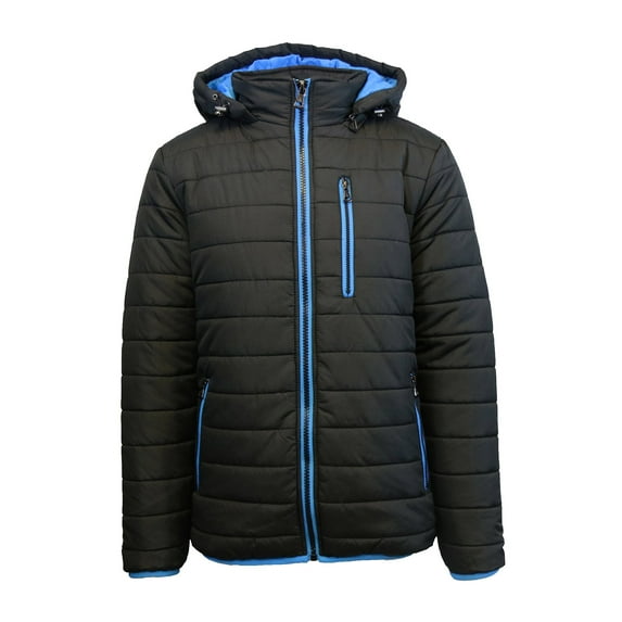 Men's Heavyweight Puffer Jacket With Contrast Color Trim & Detachable Hood (S-2XL)