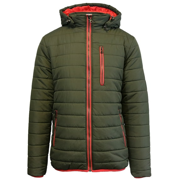 Men's Heavyweight Puffer Jacket With Contrast Color Trim & Detachable Hood (S-2XL)