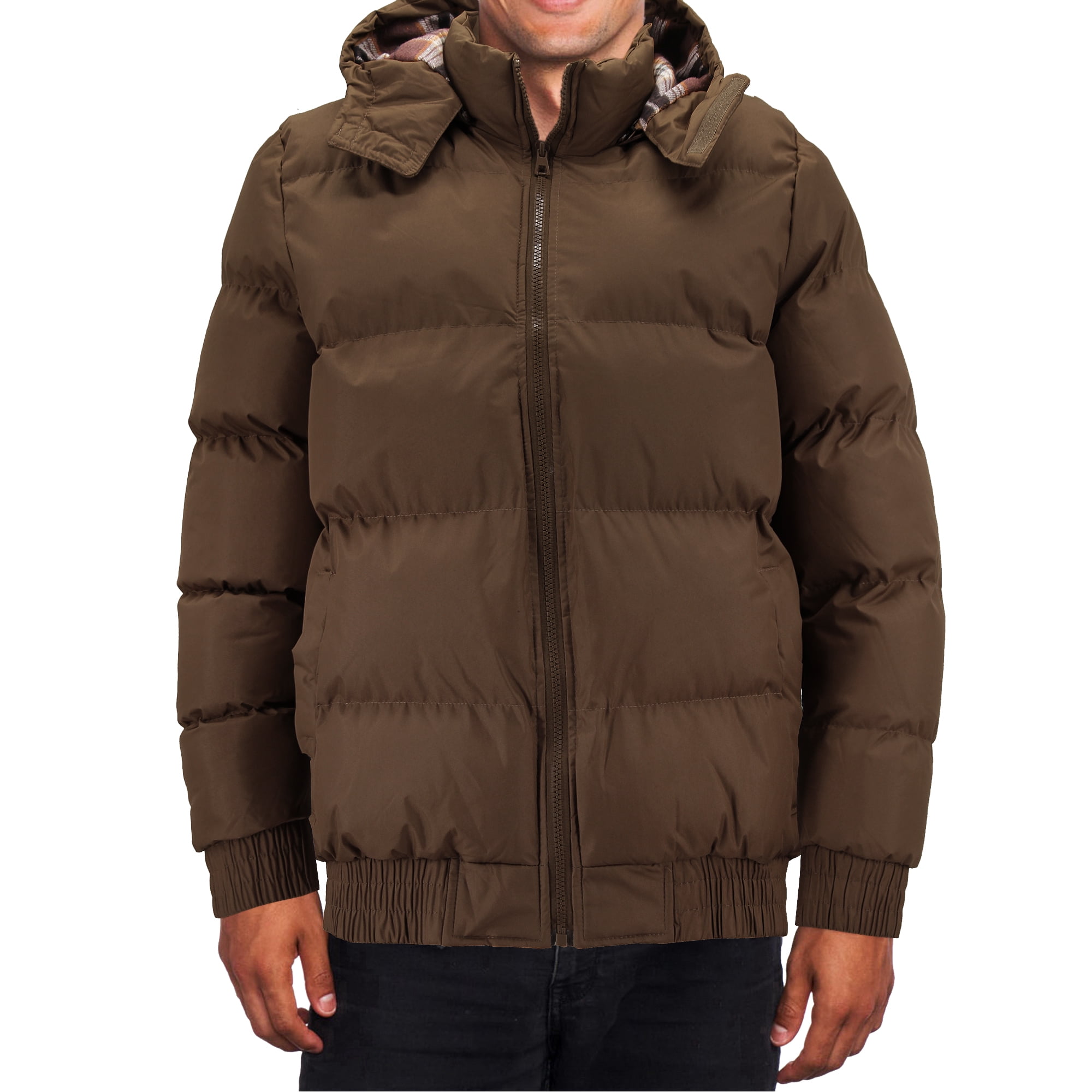 Mens Puffer Coat With Insulated Quilted Panels Loose Fit Stand Collar Full Zip For Modern Men