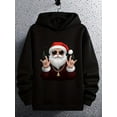 thumbnail image 1 of Men's Heavyweight Santa Claus Hoodie - Fit Christmas Pullover Sweatshirt With Golden Chains & Fashion Glasses Santa Print, Machine Washable Black Hooded Sweater For Holiday Parties, Gifts, Year-Round, 1 of 5