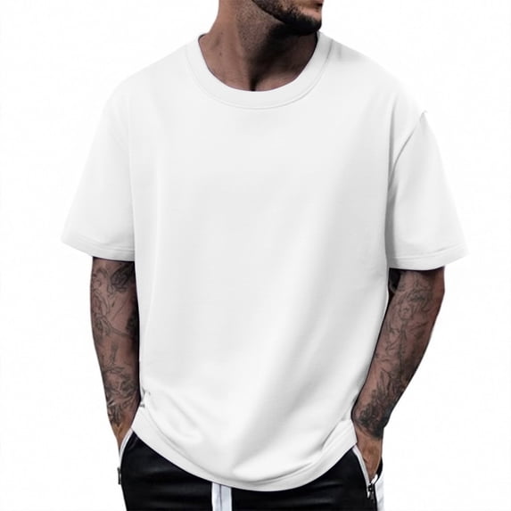 Men's Heavyweight Short Sleeve Crew Neck T-Shirt, Loose Fit Breathable Summer Half Sleeve Tee, Not See Through Opaque Casual Top for Everyday Wear and Outdoor Activities