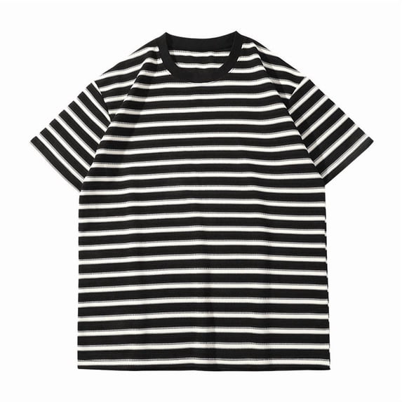 Men's Heavyweight Striped T-Shirt, Relaxed Cotton Crewneck Tee with Black and White Stripes