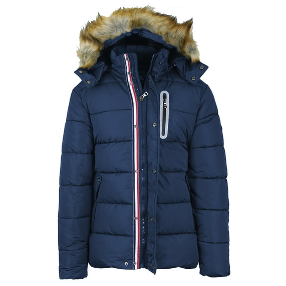 Men's Heavyweight Tech Puffer Jacket With Chest Pocket & Detachable Faux Fur Hood