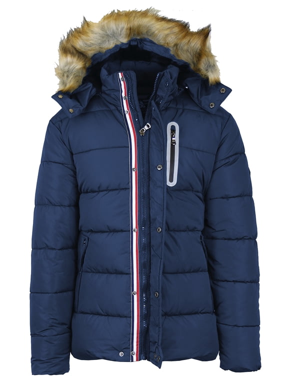 Men's Heavyweight Tech Puffer Jacket With Chest Pocket & Detachable Faux Fur Hood