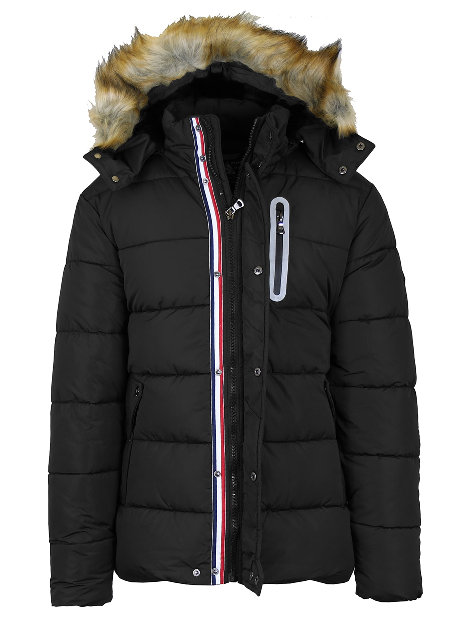 Men's Heavyweight Tech Puffer Jacket With Chest Pocket & Detachable Faux Fur Hood