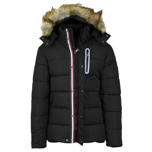Men's Heavyweight Tech Puffer Jacket With Chest Pocket & Detachable Faux Fur Hood