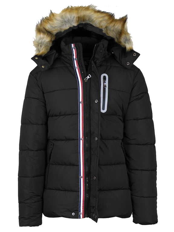 Men's Heavyweight Tech Puffer Jacket With Chest Pocket & Detachable Faux Fur Hood