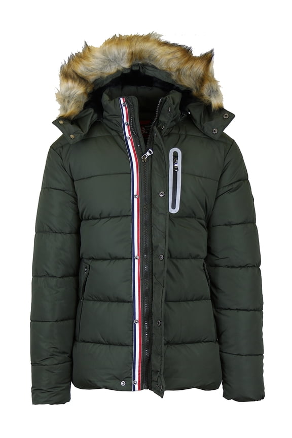 Men's Heavyweight Tech Puffer Jacket With Chest Pocket & Detachable Faux Fur Hood