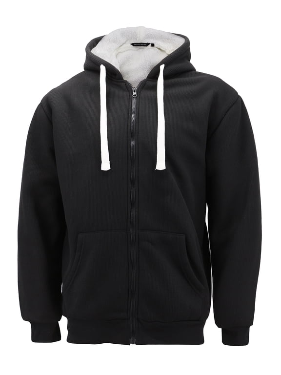 Men's Heavyweight Thermal Zip Up Hoodie Warm Sherpa Lined Sweater Jacket (Black, XL)
