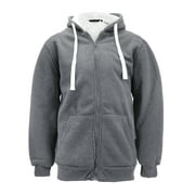 Mens Heavyweight Thermal Zip Up Hoodie Warm Sherpa Lined Sweater Jacket Charcoal, XL