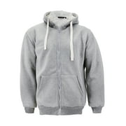 Mens Heavyweight Thermal Zip Up Hoodie Warm Sherpa Lined Sweater Jacket Light Grey, 4XL