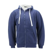 Mens Heavyweight Thermal Zip Up Hoodie Warm Sherpa Lined Sweater Jacket Navy, 3XL