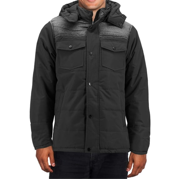 Men's Heavyweight Water And Wind Resistant Removable Hood Insulated Jacket (Black, 3XL)