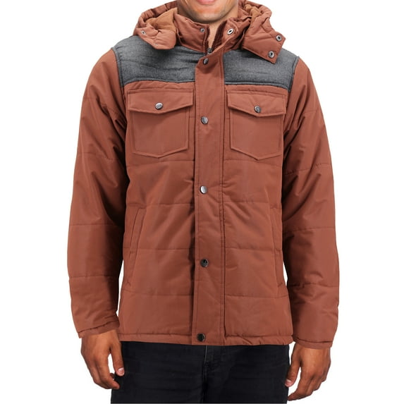 Men's Heavyweight Water And Wind Resistant Removable Hood Insulated Jacket (Brown, M)