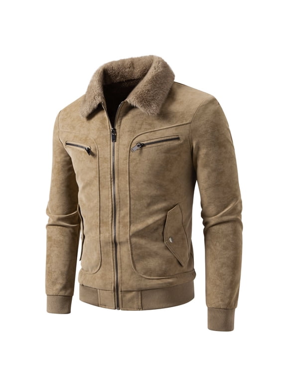 Men's Heavyweight Winter Multi-Pocket Casual Jacket with Faux Fur Collar Zipper Coat, Stylish Outerwear for Cold Weather