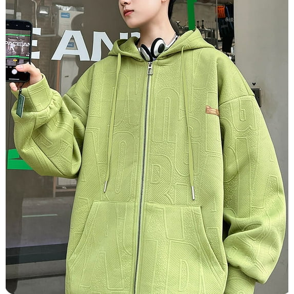 Men's Heavyweight Zipper Hoodie Letter Cardigan Loose Sweatshirt