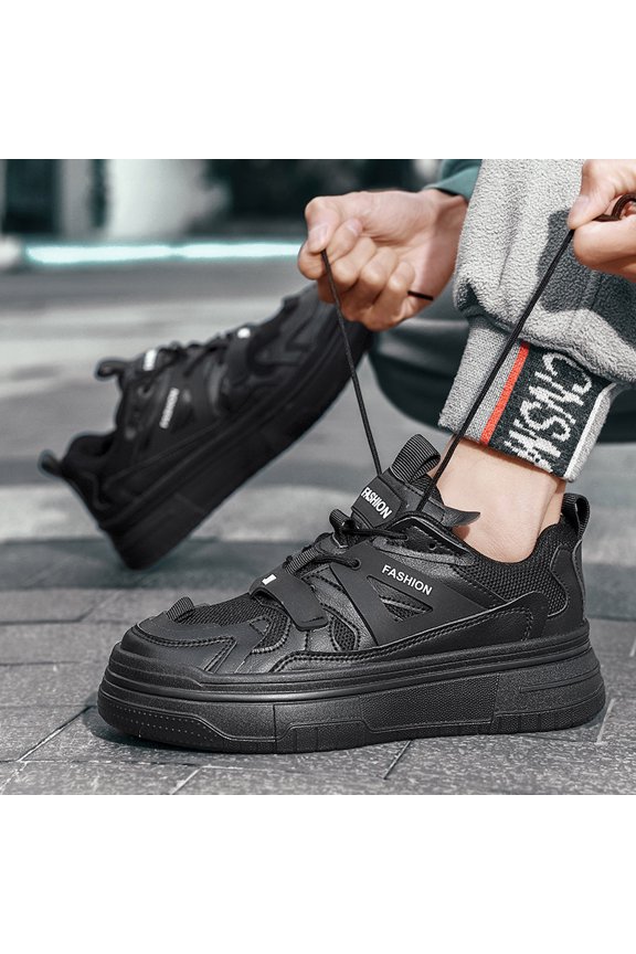 Men's Height Boost Sneakers, Low-Top Lace-Up Platform Shoes for Commuting, Sports, Casual Wear, Thick Sole for Comfort, Stability, and All-Day Wear