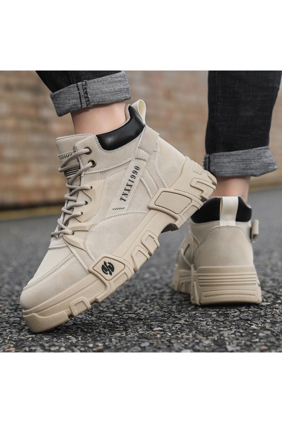 Men's Height Increase Boots with Breathable Comfort Insole for Daily Wear, Outdoor, All-Season Use - Retro Urban Style Round Toe Casual (Lace-Up) - Upper & Rubber Sole Mid-Calf Shooting Boots