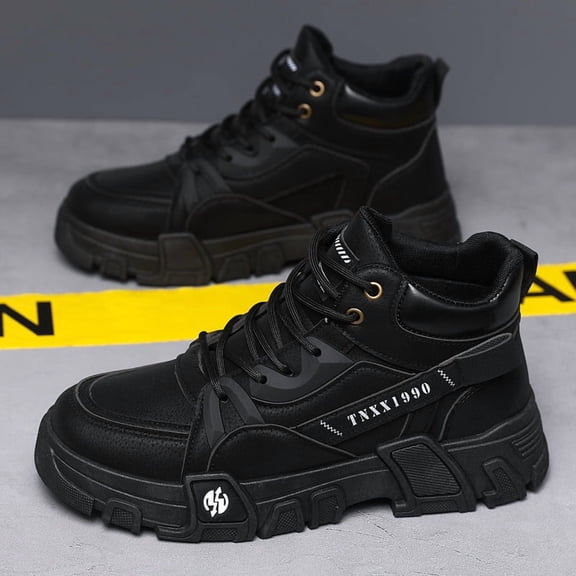 Men's Height Increase Boots with Breathable Comfort Insole for Daily Wear, Outdoor, All-Season Use - Retro Urban Style Round Toe Casual (Lace-Up)   -  Upper & Rubber Sole Mid-Calf Shooting Boots