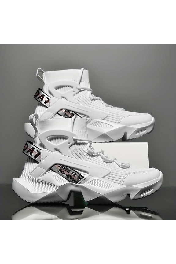 Men's Height-Increasing High-Top Sneakers - Thick-Soled Lift Shoes with & Sole, -like Breathable Sock Design, All-Season Lightweight Athletic Footwear for Boys & Adults - Casual/