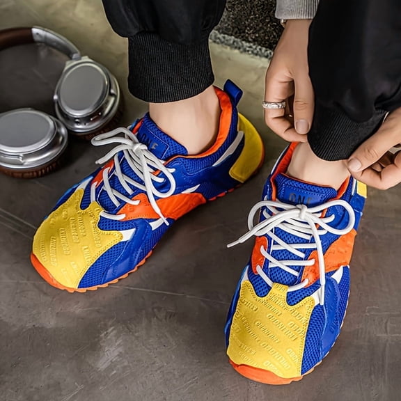 Men's Height Increasing Sneakers with Lift Sole - Breathable Mesh Low-Top Lace-Up Shoes, Color Block & Sole Suitable for Sports, Casual Wear,, Height for Shorter Individuals