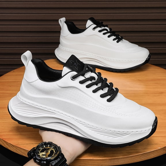 Men's Height-Increasing Sneakers with Thick Platform - Comfortable Low-Top Sneakers, Arch & Cushioned Insole, White -like Upper & PVC Sole, All-Season Casual & Running Shoes for Men, Versatile for Ca