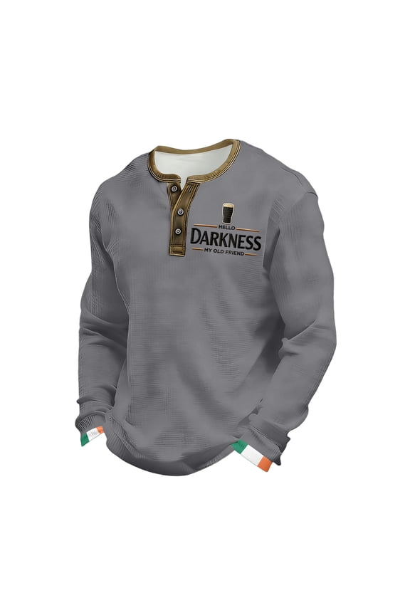 Men's Hello Darkness My Old Friend Henley Shirt St. Patrick's Day Irish Sweatshirt Gray XXL