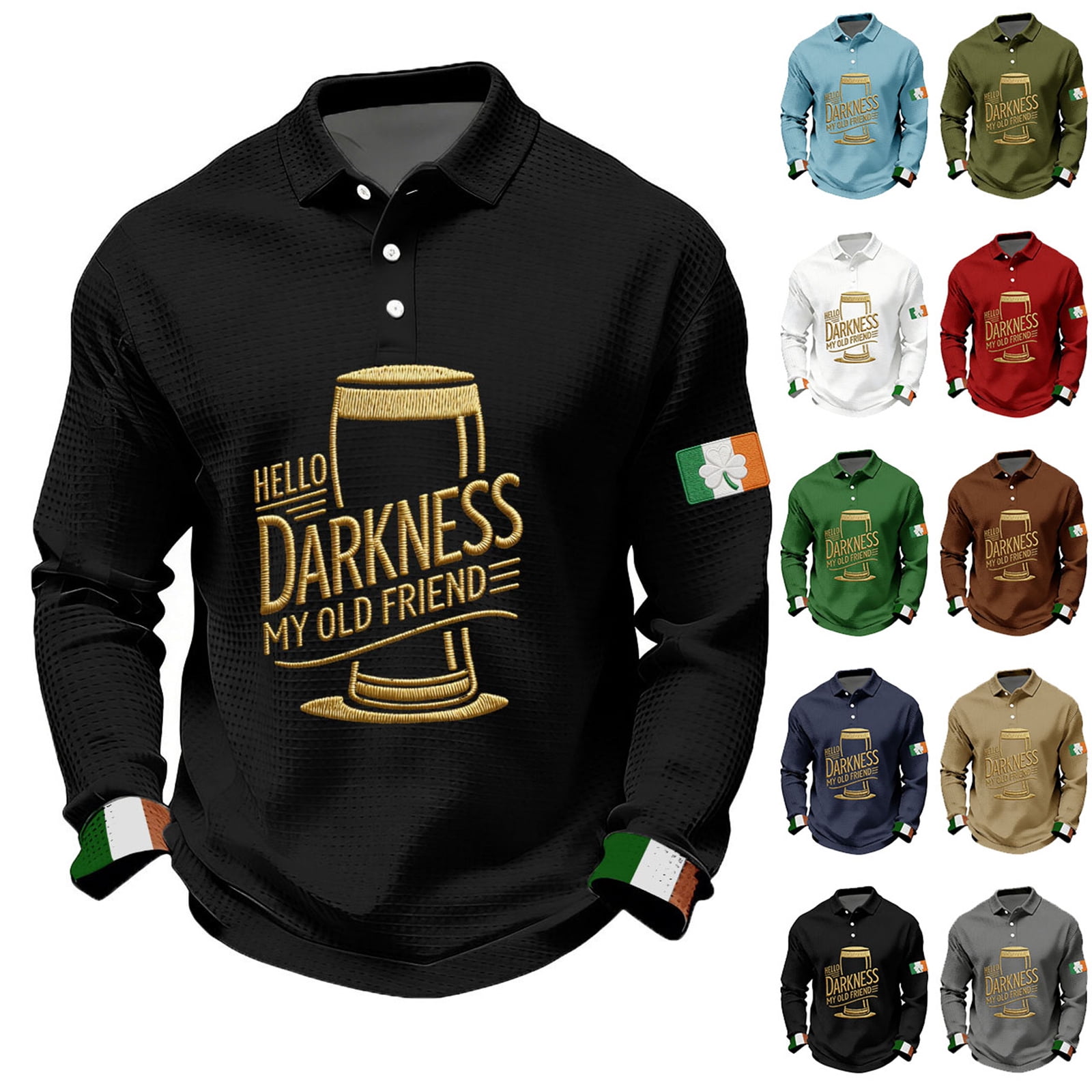 Men's Hello Darkness My Old Friend Polo Shirts Waffle Long Sleeve Golf ...