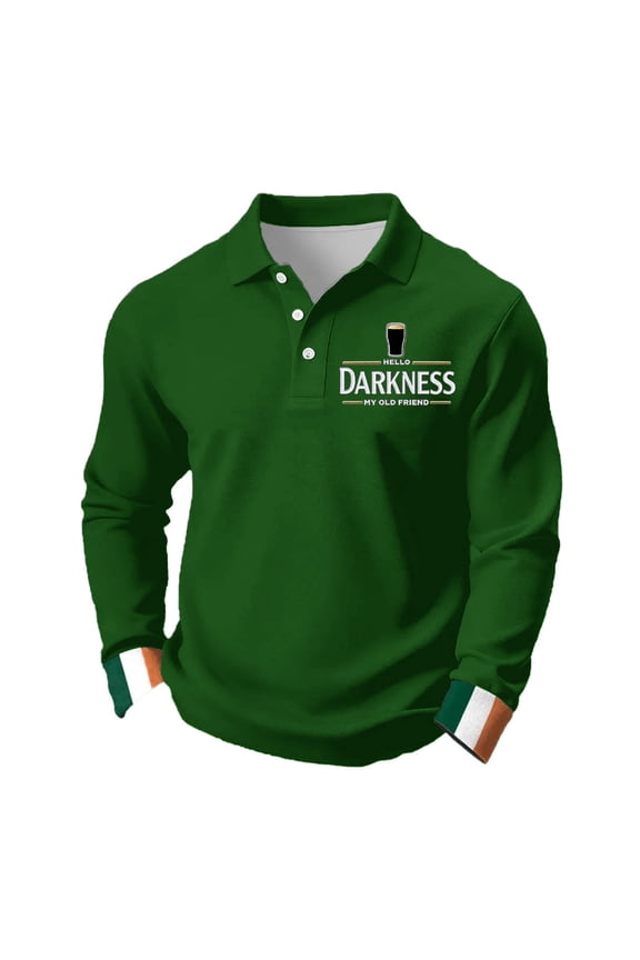 Men's Hello Darkness My Old Friend Shirt St Patricks Day Irish Drinking Polo Shirt Button Down Long Sleeve Shirts Waffle Ireland Golf Shirts,Green L