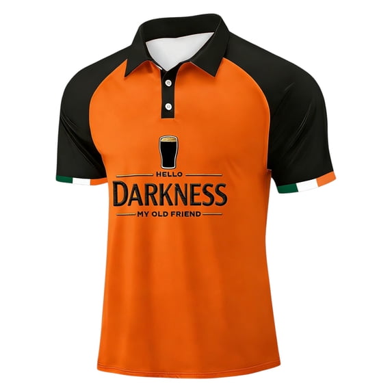 Men's Hello Darkness My Old Friend Shirts Button Down Short Sleeve Shirts St. Patrick's Irish Funny Graphic Beer Polo Shirts Ireland Tee,Orange 2XL