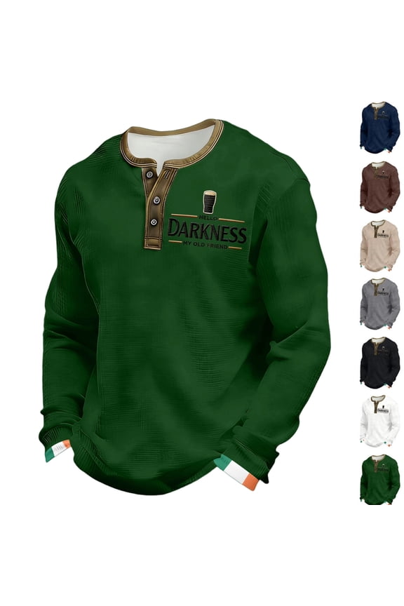 Men's Hello Darkness My Old Friend Shirts Henley St. Patrick's Day Polo Shirt for Men (Dark Green,XL)