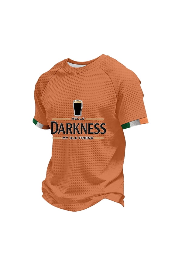 Men's Hello Darkness My Old Friend Shirts St. Patrick's Irish Beer Shirt Long Sleeve Waffle Tshirt Ireland Tee,Orange L