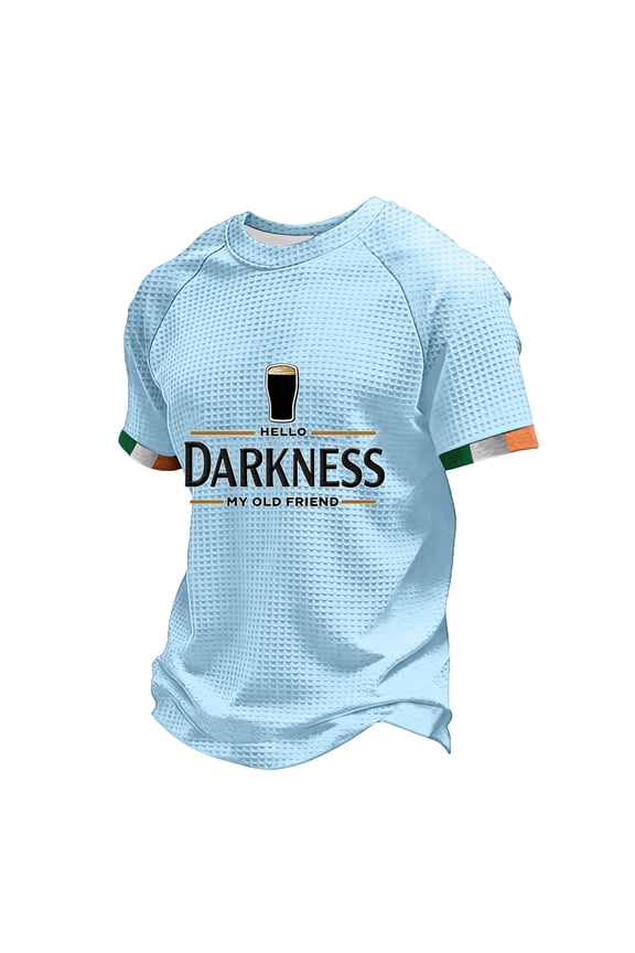 Men's Hello Darkness My Old Friend Shirts Waffle Long Sleeve Shirts St. Patrick's Irish Drinking Tshirt Graphic Ireland Tee,Light Blue XL