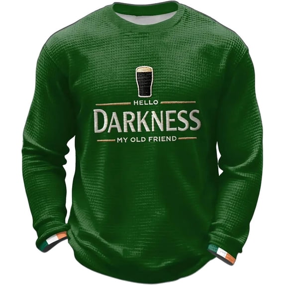 Men's Hello Darkness My Old Friend Shirts Waffle Long Sleeve St. Patrick's Day Shirt
