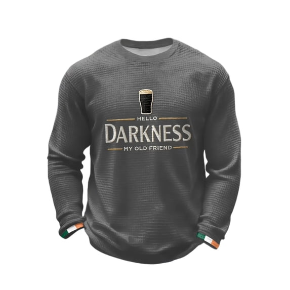 Men's Hello Darkness My Old Friend Shirts Waffle Long Sleeve T-Shirt St. Patrick's Day Shirt