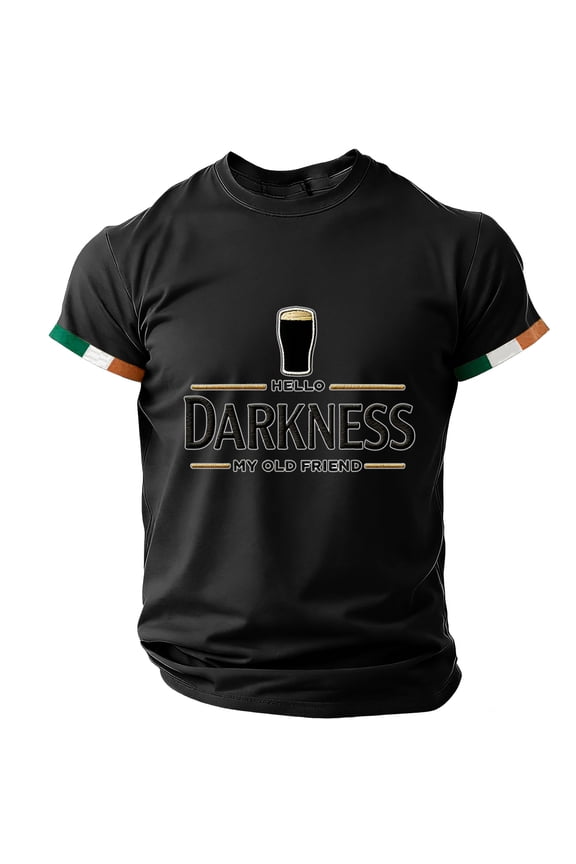 Men's Hello Darkness My Old Friend Shirt Short Sleeve Shamrock Graphic Tee St. Patrick's Day Crew Neck Novelty T-Shirts Big and Tall Beer Day Shirts, Black S