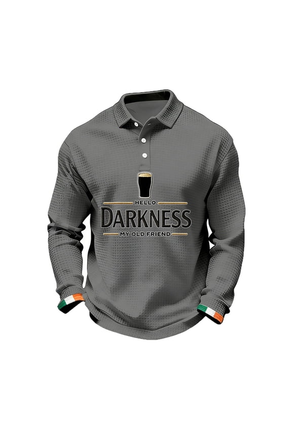 Men's Hello Darkness My Old Friend Shirts Mens Long Sleeve Polo Shirts Golf Colorful Henley Shirt with Collar Heavyweight Big and Tall T Shirts Casual Quarter Button Waffle Shirts