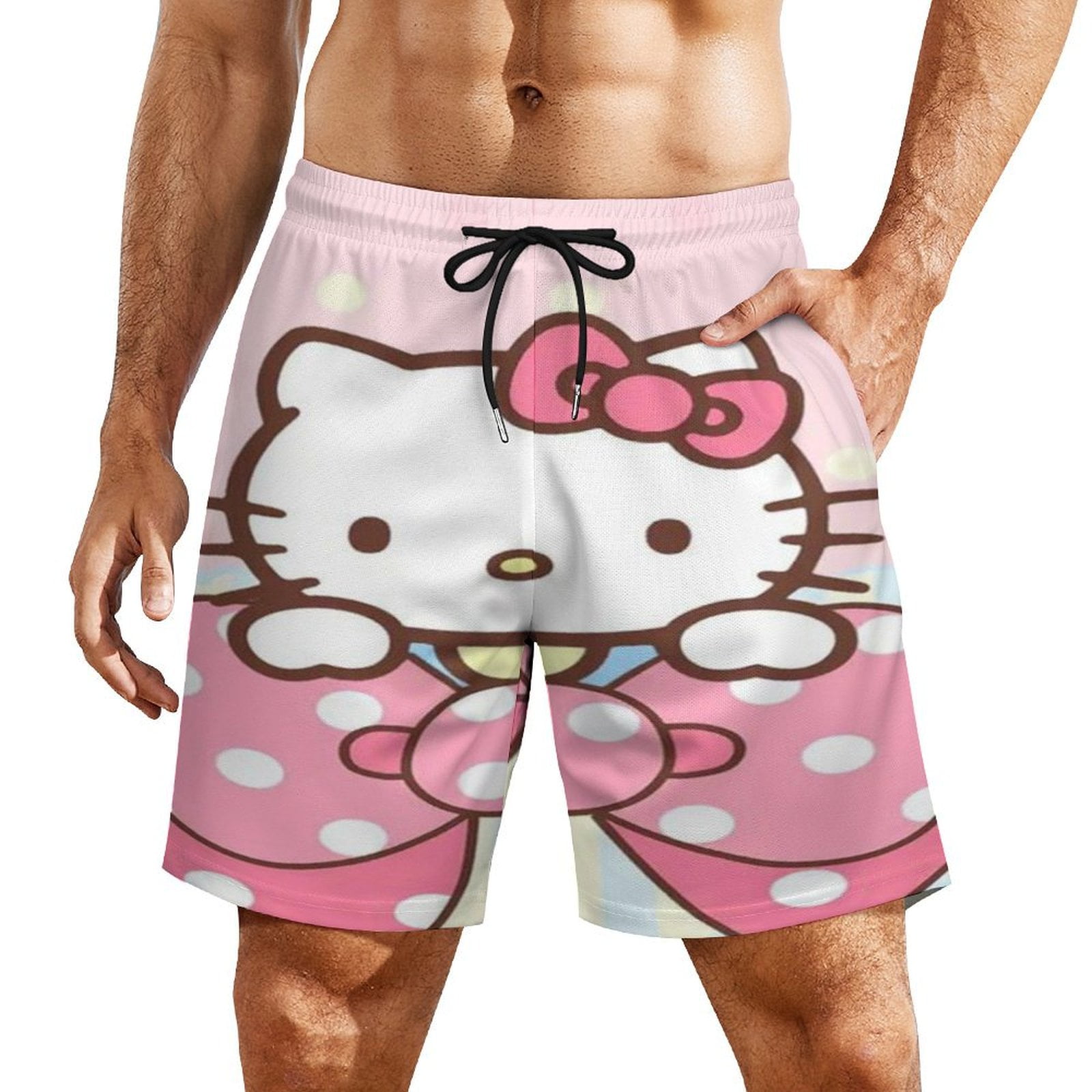 Men's Hello Kitty Beach Shorts With Compression Liner Swim Trunks Quick ...