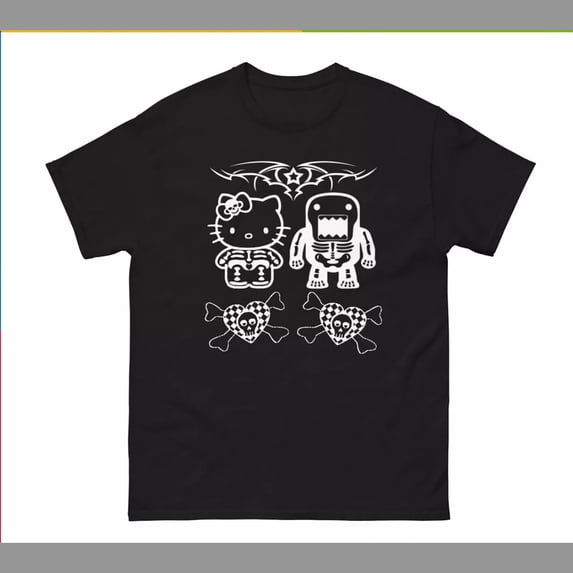Men's Hello Kitty Domo Valentines Day T-Shirt Emo Scene Grunge Y2K Affliction