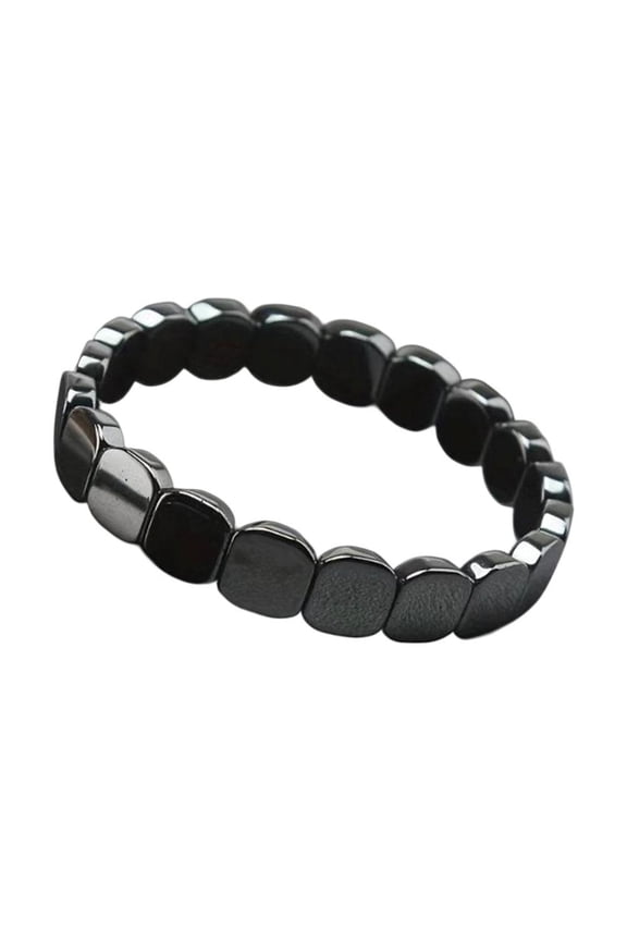 Mens Hematite Bracelet Natural Stone Beaded Stretch Wristband Fashion Jewelry Gift for Him Business Casual Accessories