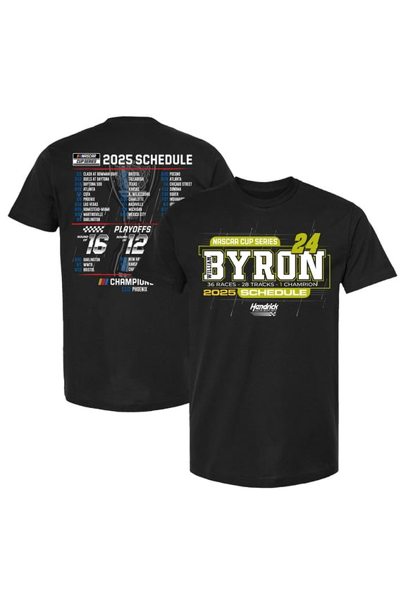 Men's Hendrick Motorsports Team Collection Black William Byron 2025 NASCAR Cup Series Schedule T-Shirt