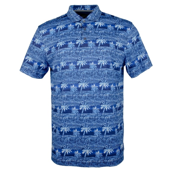 Men's Hendrix Palms & Waves Print Polo Shirt Blu Small