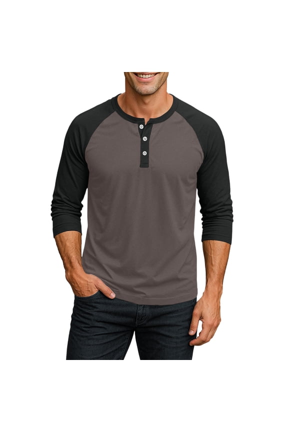 Men's Henley 3/4 Sleeve Raglan Baseball Tee Button Detail Athletic Jersey for Sport Daily Fall 2026 Wear Brown S