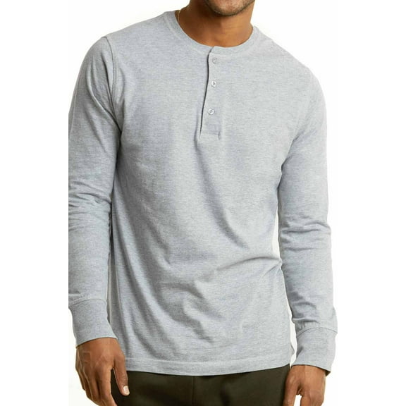 Men's Henley 3-Button Pullover Cotton T-Shirt Long Sleeve Crew Neck