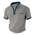 thumbnail image 1 of Men's Henley Casual Shirts Basic T-Shirt Casual Tees Short Sleeve Tops Golf Shirts Pocket Buttons Gray L, 1 of 4