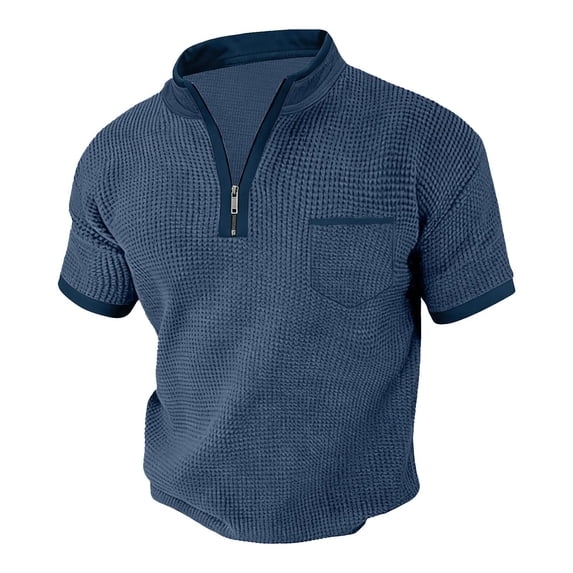 Men's Henley Casual Shirts Basic T-Shirt Casual Tees Short Sleeve Tops Golf Shirts Pocket Buttons Navy L