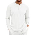 thumbnail image 1 of Men's Henley Long Sleeve Shirt Textured Jacquard Knit Button Down Casual Top for Fall Everyday Wear, 1 of 8