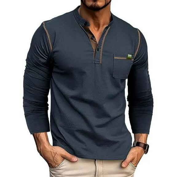 Men's Henley Long Sleeve Shirts Casual Button T-Shirt Classic Basic Lightweight Pullover Cotton Tees Fashion Tops